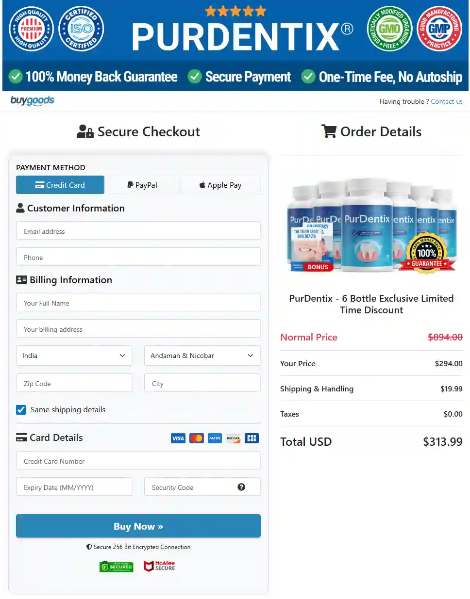 PurDentix official website secure checkout page and online order process